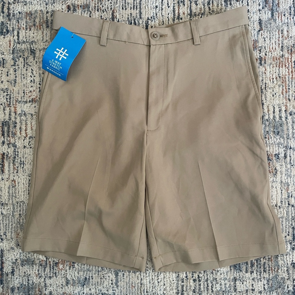 Haggar Cool 18 Pro Men's Flat Front Tan Shorts - 32W